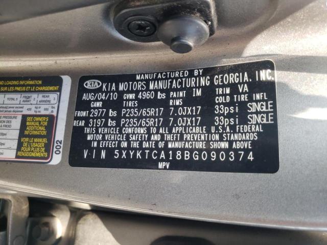 Photo 10 from auction – 2011 KIA SORENTO BA with VIN 5XYKTCA18BG090374