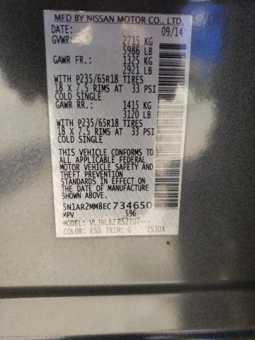 Photo 10 from auction – 2014 NISSAN PATHFINDER with VIN 5N1AR2MM8EC734650