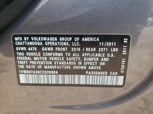 Photo 10 from auction – 2012 VOLKSWAGEN PASSAT SE with VIN 1VWBH7A39CC029984