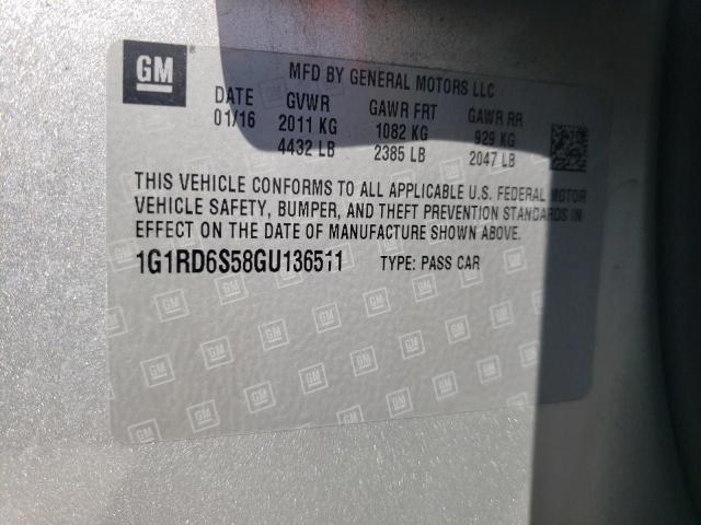 Photo 10 from auction – 2016 CHEVROLET VOLT LTZ with VIN 1G1RD6S58GU136511