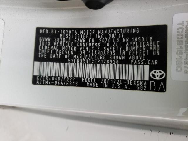 Photo 10 from auction – 2015 TOYOTA COROLLA L with VIN 5YFBURHE2FP178928