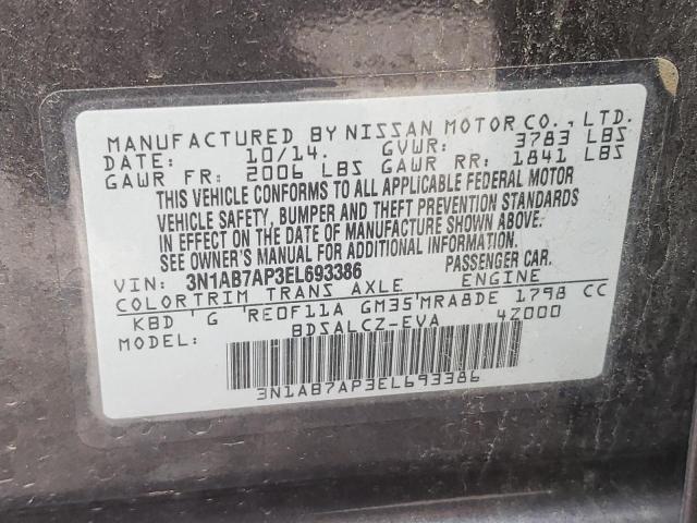 Photo 10 from auction – 2014 NISSAN SENTRA S with VIN 3N1AB7AP3EL693386