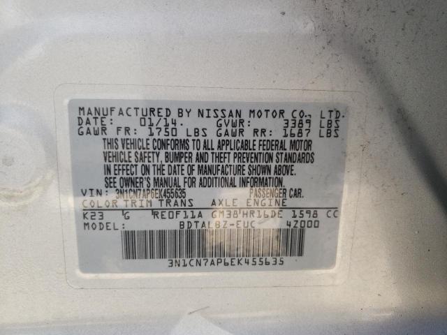 Photo 10 from auction – 2014 NISSAN VERSA S with VIN 3N1CN7AP6EK455635