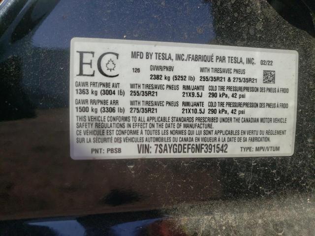 Photo 10 from auction – 2022 TESLA MODEL Y with VIN 7SAYGDEF6NF391542