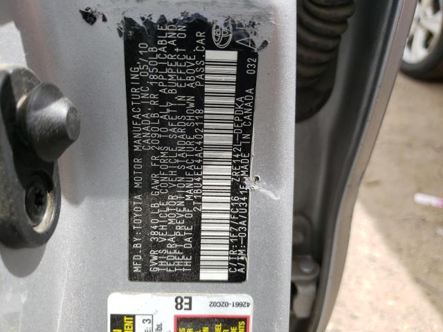 Photo 10 from auction – 2010 TOYOTA COROLLA BA with VIN 2T1BU4EE4AC402118