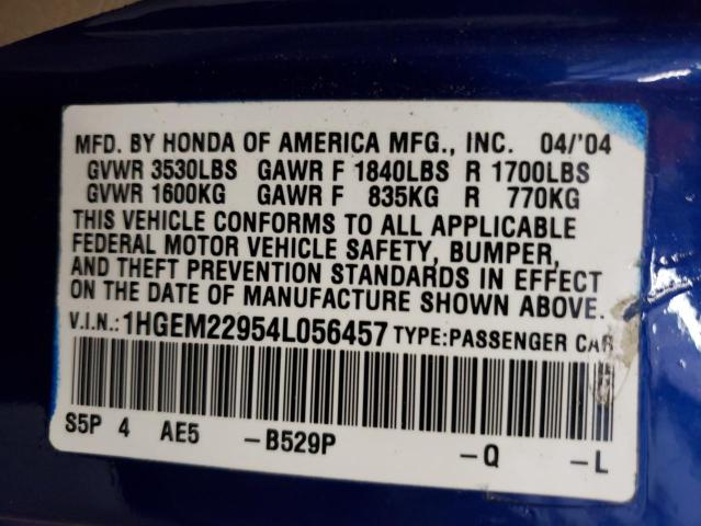 Photo 10 from auction – 2004 HONDA CIVIC EX with VIN 1HGEM22954L056457