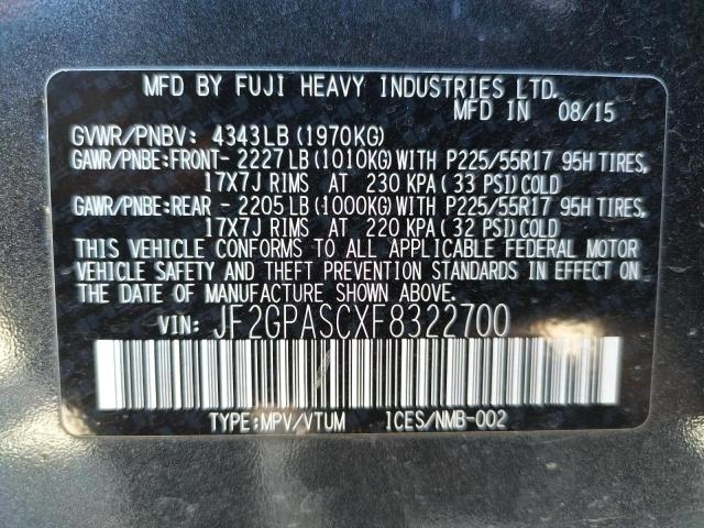 Photo 10 from auction – 2015 SUBARU XV CROSSTR with VIN JF2GPASCXF8322700