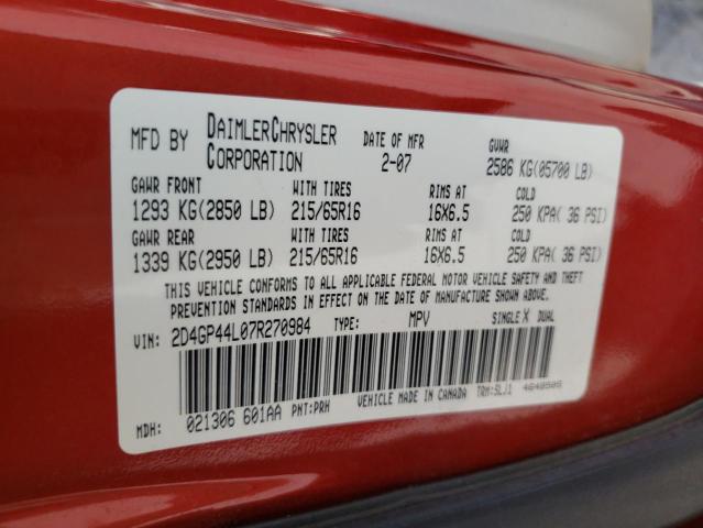 Photo 10 from auction – 2007 DODGE GRAND CARA with VIN 2D4GP44L07R270984