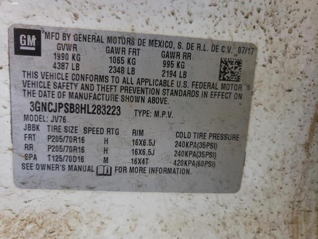 Photo 10 from auction – 2017 CHEVROLET TRAX 1LT with VIN 3GNCJPSB8HL283223