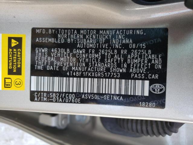 Photo 10 from auction – 2016 TOYOTA CAMRY LE with VIN 4T4BF1FKXGR517753