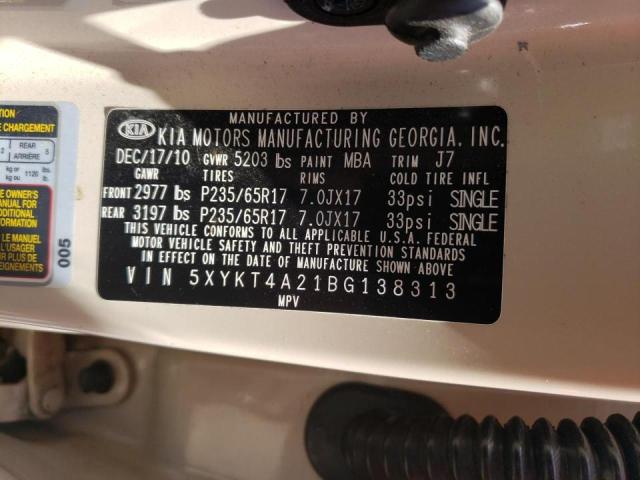 Photo 10 from auction – 2011 KIA SORENTO BA with VIN 5XYKT4A21BG138313