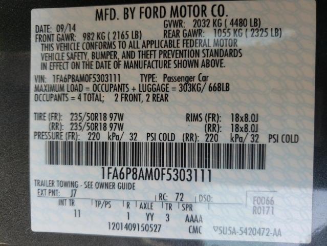Photo 10 from auction – 2015 FORD MUSTANG with VIN 1FA6P8AM0F5303111