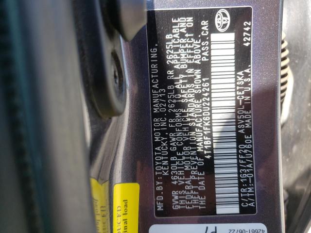 Photo 10 from auction – 2013 TOYOTA CAMRY L with VIN 4T1BF1FK6DU224261