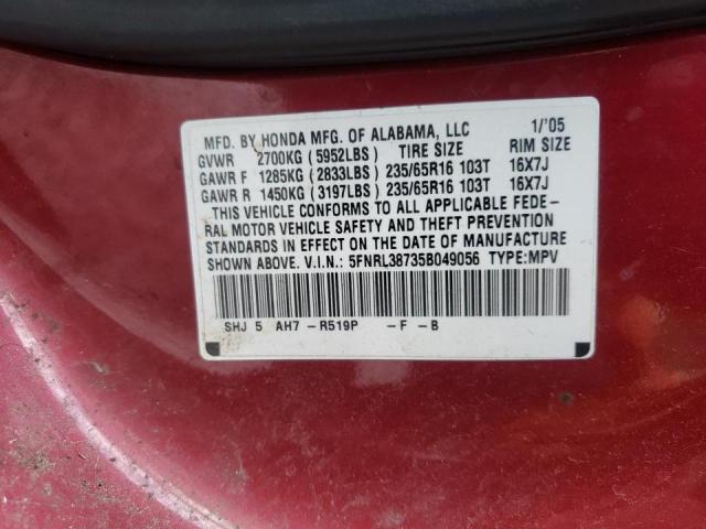 Photo 10 from auction – 2005 HONDA ODYSSEY EX with VIN 5FNRL38735B049056