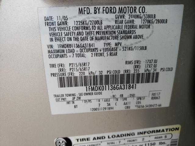 Photo 10 from auction – 2006 FORD FREESTYLE with VIN 1FMDK01136GA31841