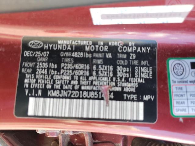 Photo 10 from auction – 2008 HYUNDAI TUCSON SE with VIN KM8JN72D18U851464