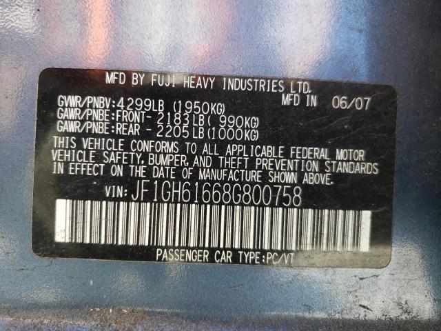 Photo 10 from auction – 2008 SUBARU IMPREZA 2. with VIN JF1GH61668G800758