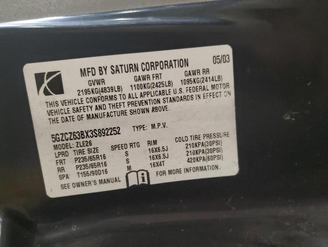 Photo 10 from auction – 2003 SATURN VUE with VIN 5GZCZ63BX3S892252