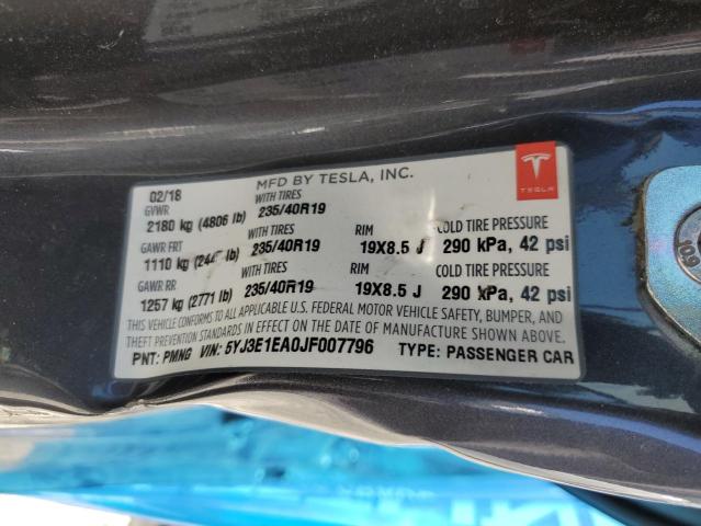 Photo 10 from auction – 2018 TESLA MODEL 3 with VIN 5YJ3E1EA0JF007796