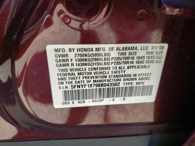 Photo 10 from auction – 2008 HONDA PILOT EXL with VIN 5FNYF18798B043502