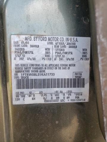Photo 10 from auction – 2001 FORD F150 SUPER with VIN 1FTRW08L51KA11733