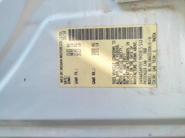 Photo 10 from auction – 2014 NISSAN MAXIMA S with VIN 1N4AA5AP7EC908550