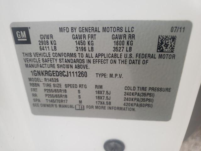 Photo 10 from auction – 2012 CHEVROLET TRAVERSE L with VIN 1GNKRGED8CJ111260
