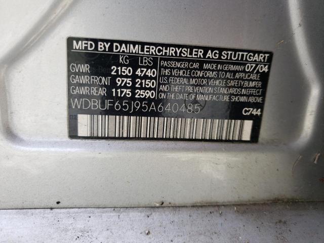 Photo 10 from auction – 2005 MERCEDES-BENZ E 320 with VIN WDBUF65J95A640485