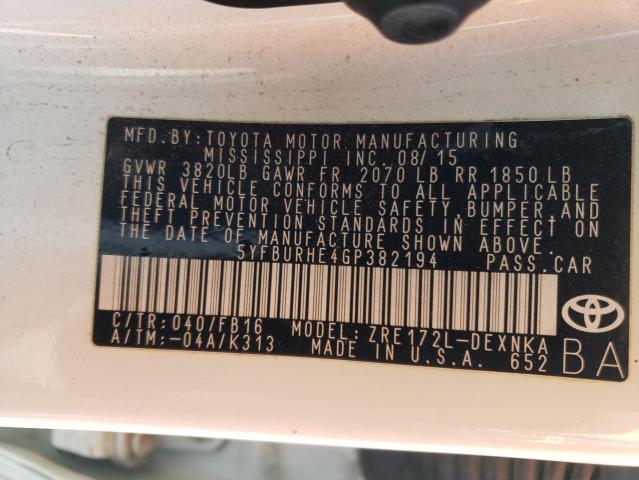 Photo 10 from auction – 2016 TOYOTA COROLLA L with VIN 5YFBURHE4GP382194