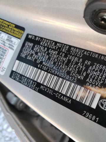 Photo 10 from auction – 2004 TOYOTA CAMRY LE with VIN 4T1BF32K94U570175