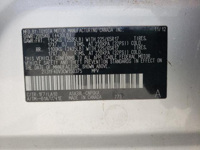 Photo 10 from auction – 2012 TOYOTA RAV4 LIMIT with VIN 2T3YF4DV3CW150375
