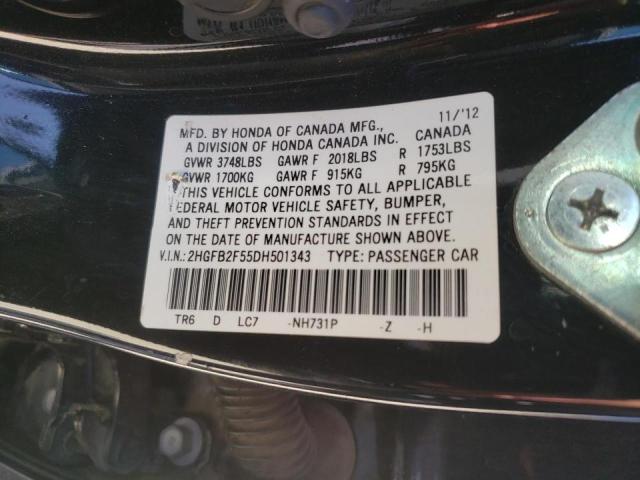Photo 10 from auction – 2013 HONDA CIVIC LX with VIN 2HGFB2F55DH501343