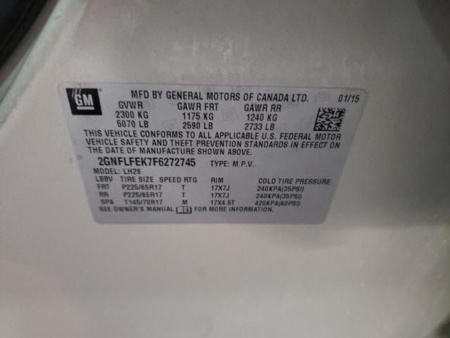 Photo 10 from auction – 2015 CHEVROLET EQUINOX LT with VIN 2GNFLFEK7F6272745
