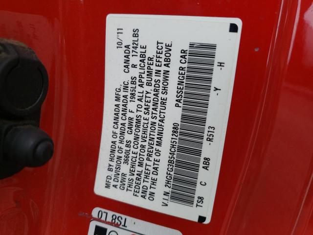 Photo 10 from auction – 2012 HONDA CIVIC LX with VIN 2HGFG3B54CH512880