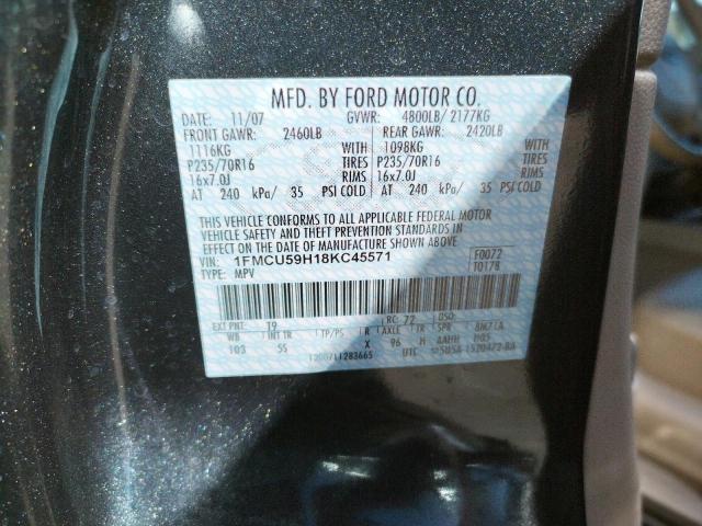 Photo 10 from auction – 2008 FORD ESCAPE HEV with VIN 1FMCU59H18KC45571