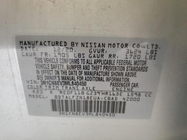 Photo 10 from auction – 2021 NISSAN VERSA SV with VIN 3N1CN8EV3ML840450