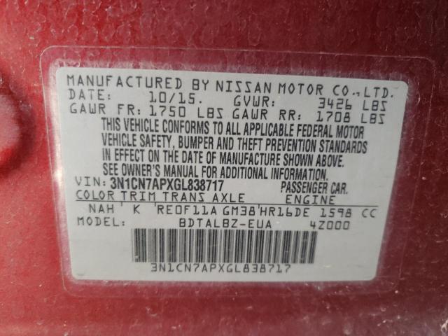 Photo 10 from auction – 2016 NISSAN VERSA S with VIN 3N1CN7APXGL838717