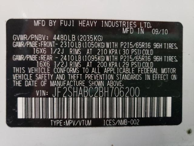Photo 10 from auction – 2011 SUBARU FORESTER 2 with VIN JF2SHABC2BH706200