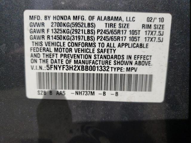 Photo 10 from auction – 2011 HONDA PILOT LX with VIN 5FNYF3H2XBB001332