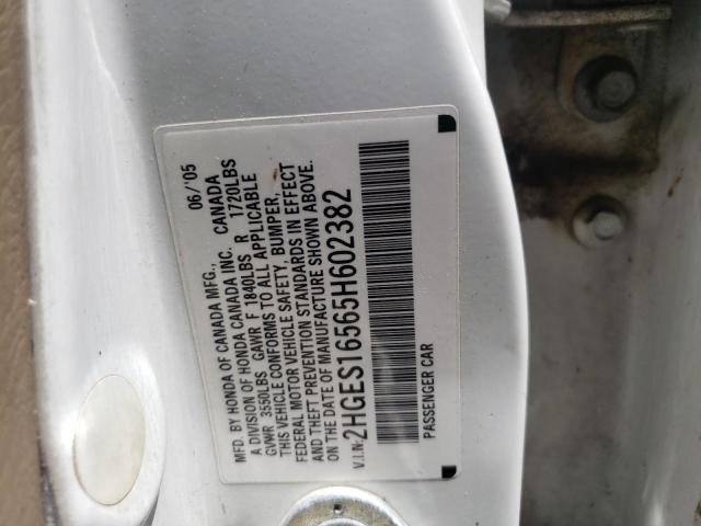 Photo 10 from auction – 2005 HONDA CIVIC with VIN 2HGES16565H602382