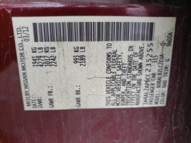 Photo 10 from auction – 2012 NISSAN ALTIMA BAS with VIN 1N4AL2AP6CC235255