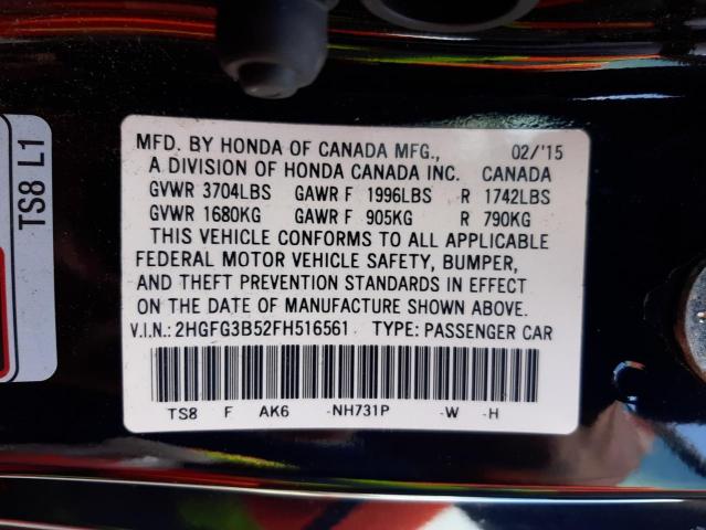 Photo 10 from auction – 2015 HONDA CIVIC LX with VIN 2HGFG3B52FH516561