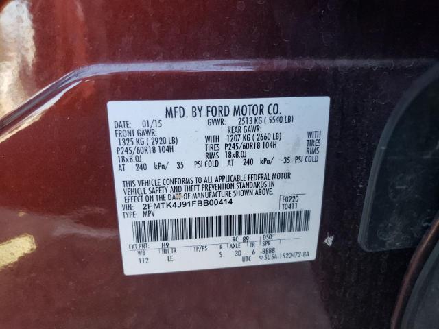 Photo 10 from auction – 2015 FORD EDGE SEL with VIN 2FMTK4J91FBB00414