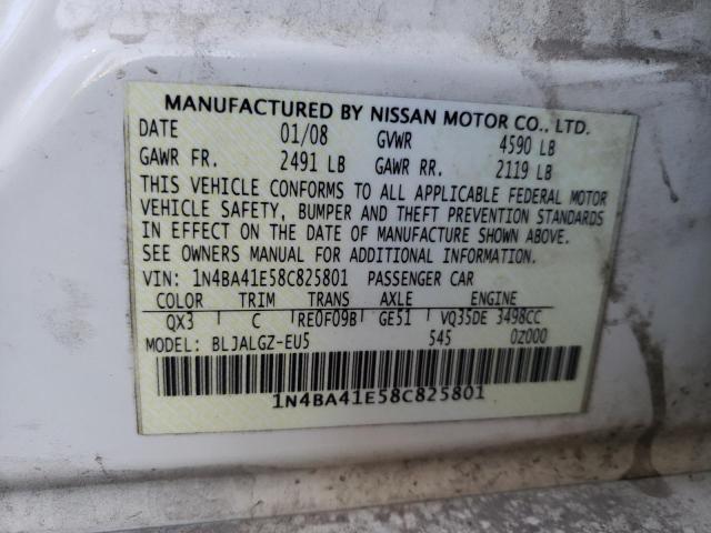 Photo 10 from auction – 2008 NISSAN MAXIMA SE with VIN 1N4BA41E58C825801
