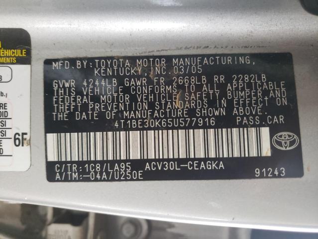 Photo 10 from auction – 2005 TOYOTA CAMRY LE with VIN 4T1BE30K65U577916