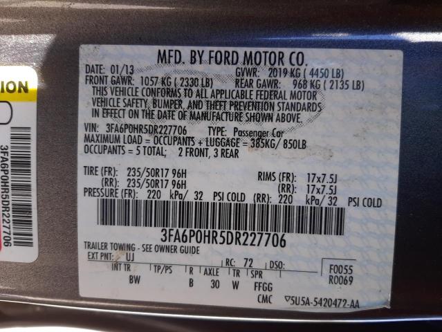 Photo 10 from auction – 2013 FORD FUSION SE with VIN 3FA6P0HR5DR227706