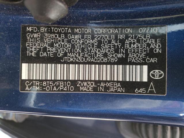 Photo 10 from auction – 2010 TOYOTA PRIUS with VIN JTDKN3DU9A0208789