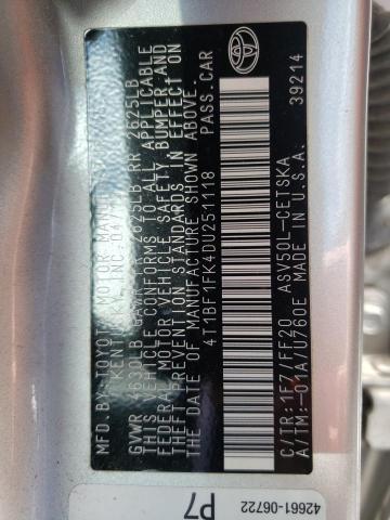 Photo 10 from auction – 2013 TOYOTA CAMRY L with VIN 4T1BF1FK4DU251118