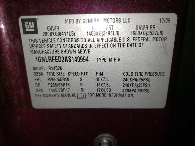 Photo 10 from auction – 2010 CHEVROLET TRAVERSE L with VIN 1GNLRFED3AS140994