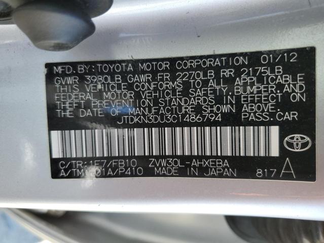 Photo 10 from auction – 2012 TOYOTA PRIUS with VIN JTDKN3DU3C1486794